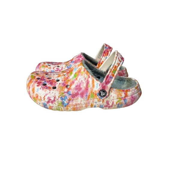 Crocs Classic Lined Clog Tie-Dye Multi-Color Fleece-Lined Slip-On Shoes Size W9 - Picture 1 of 8